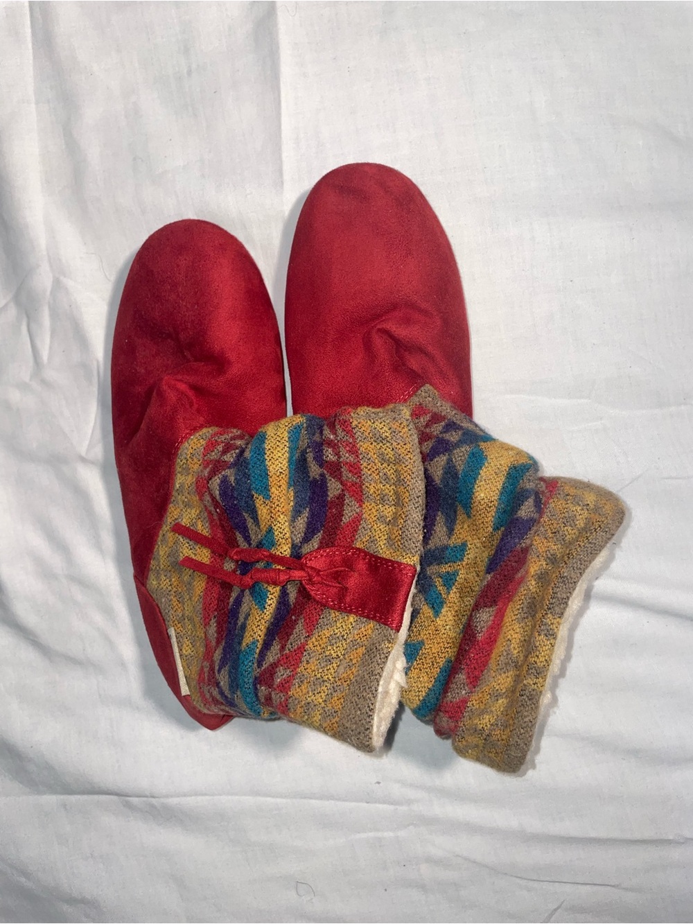 Cozy Red Women's Slip-On Boots with Patterned Knit Cuff